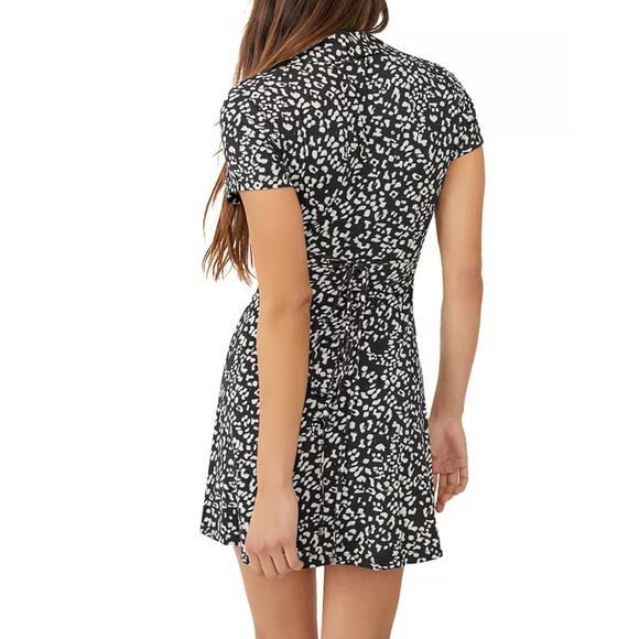Free People Marsaille Short Sleeve Cutout Minidress Small Black animal print - Picture 2 of 10